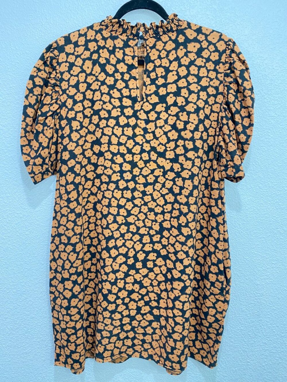 Who What Wear Floral Mock Neck Dress Puff Sleeve Pockets Orange Black XL - Picture 3 of 8